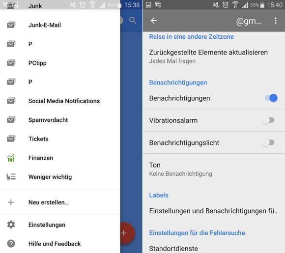 Google Inbox oder Mail für Android: Benachrichtigungen abschalten