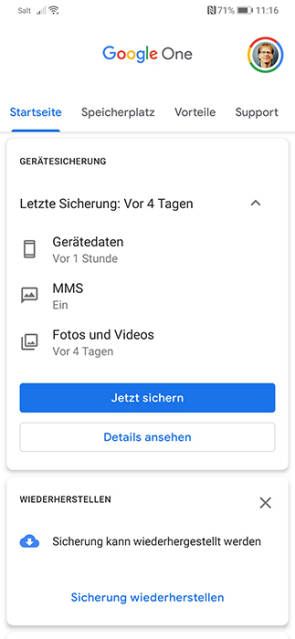 Google One: Android-App erstellt Smartphone-Backup