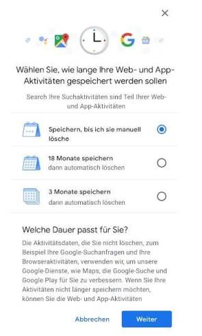 Google: Standortverlauf und Aktivitätsdaten automatisch löschen